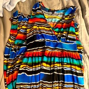 Vibrant rainbow striped maxi dress sleeveless